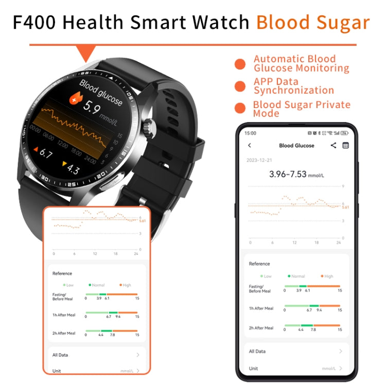 F400  1.55 Inch Screen Smart Watch Support ECG/ Blood Oxygen / Blood Sugar / 150+ Sports Mode, Color: Black Bamboo