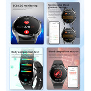 F400  1.55 Inch Screen Smart Watch Support ECG/ Blood Oxygen / Blood Sugar / 150+ Sports Mode, Color: Black Leather