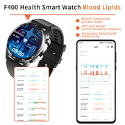 F400  1.55 Inch Screen Smart Watch Support ECG/ Blood Oxygen / Blood Sugar / 150+ Sports Mode, Color: Black Leather