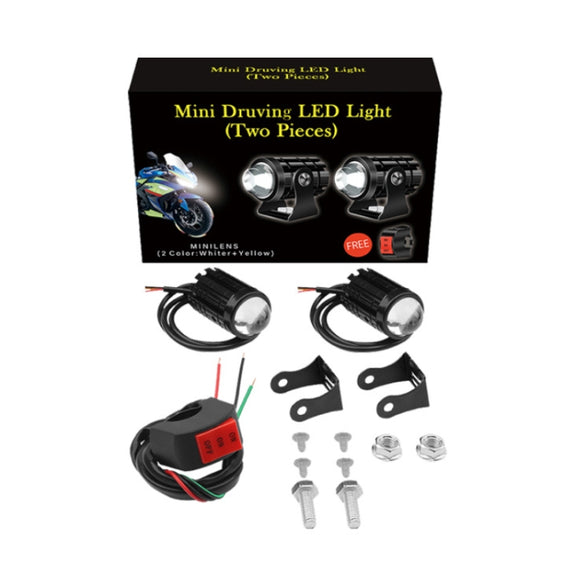1pair 12V-85V Motorcycle Headlights Dual-color Automotive LED Working Headlights, Color: Yellow + White Light With Flashing
