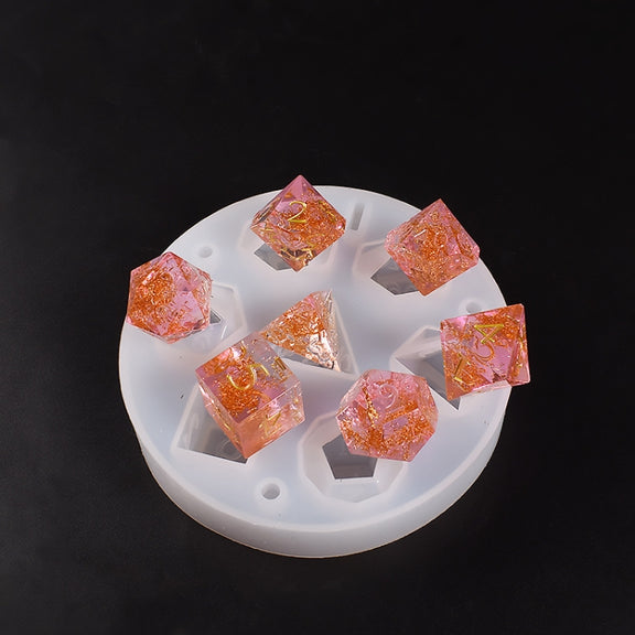 Silicone Dice Resin Molds with 7 Standard Polyhedral Stereoscopic Dice Cavities