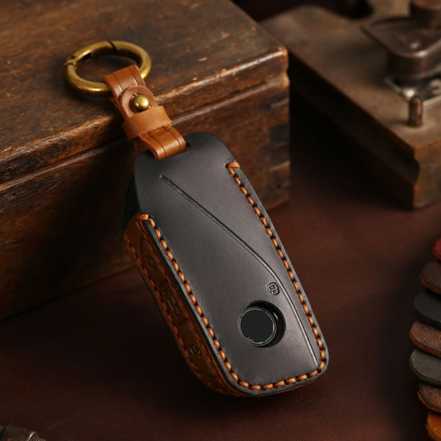 For 2024 BMW X7 Hallmo Cowhide Car Key Protection Cover(Black)