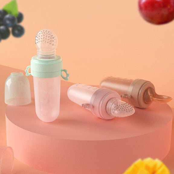 Portable Dual-purpose Baby Food Feeding Spoon Fruit Vegetable Silicone Feeding Pacifier Bottle(Nano-silver)