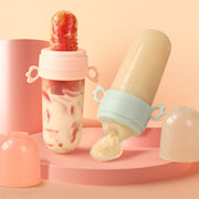 Portable Dual-purpose Baby Food Feeding Spoon Fruit Vegetable Silicone Feeding Pacifier Bottle(Pink)