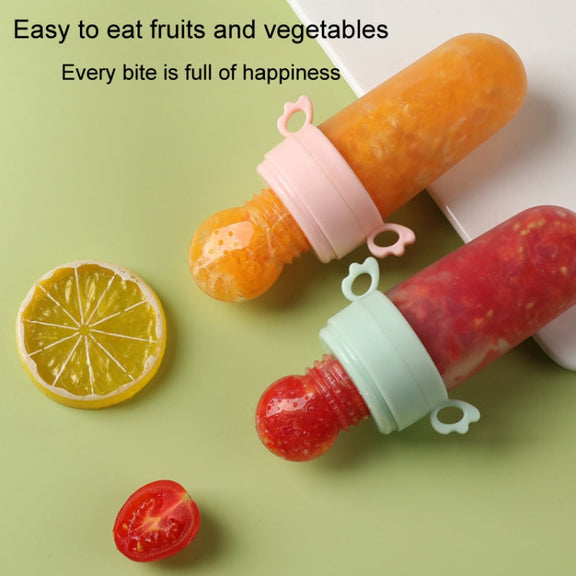 Portable Dual-purpose Baby Food Feeding Spoon Fruit Vegetable Silicone Feeding Pacifier Bottle(Pink)
