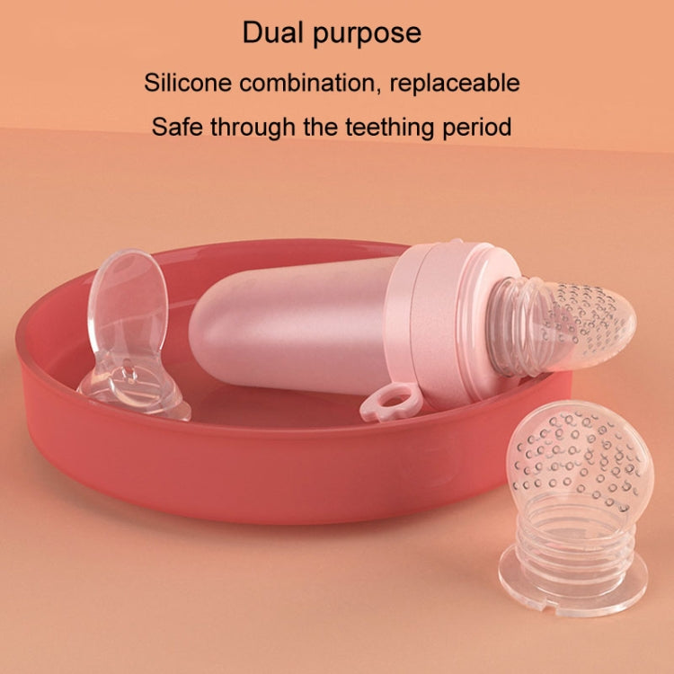 Portable Dual-purpose Baby Food Feeding Spoon Fruit Vegetable Silicone Feeding Pacifier Bottle(Pink)