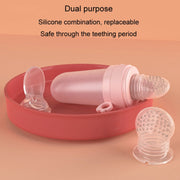 Portable Dual-purpose Baby Food Feeding Spoon Fruit Vegetable Silicone Feeding Pacifier Bottle(Pink)