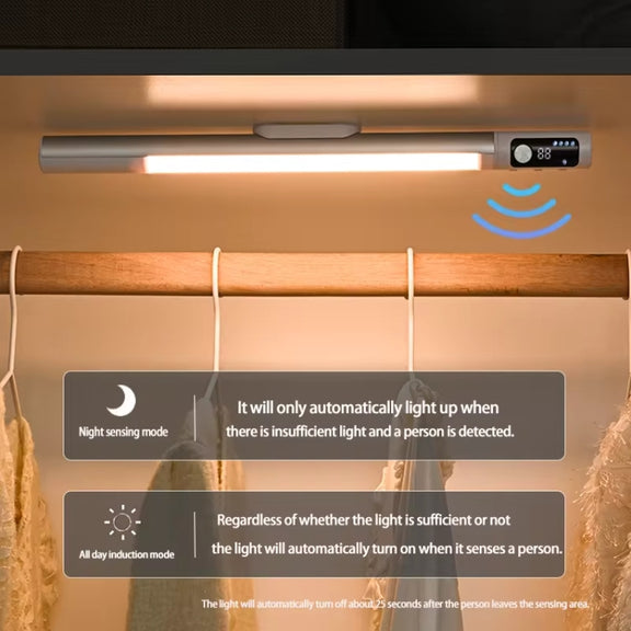 Rechargeable Under Cabinet LED Motion Sensor Night Light with Digital Display 1200mAH(Silver)