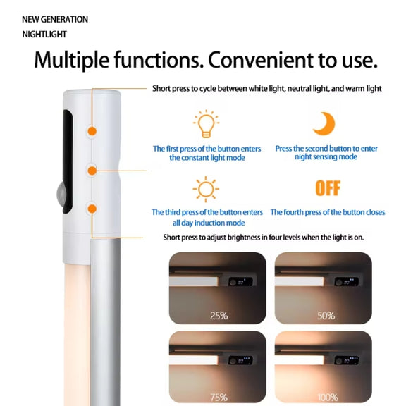 Rechargeable Under Cabinet LED Motion Sensor Night Light with Digital Display 1200mAH(Black)
