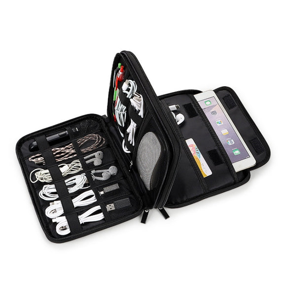 SM08 Large Capacity Water-resistant Portable Double-layer Digital Storage Bag, Size: L(Black)