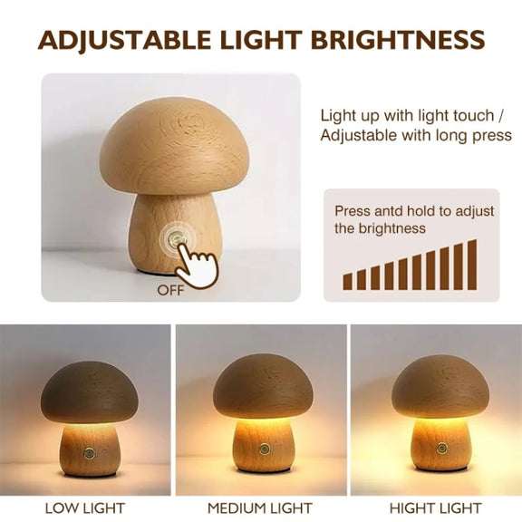 Mushroom Shape Night Light Touch Control Dimmable Bedside Atmosphere Lamp, Style: A Type Beech