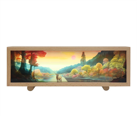 Warm Light Touch Control Wooden Acrylic Atmosphere Lightbox Decoration Painting Night Light(Beech)
