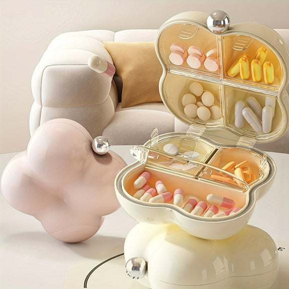 7 Compartment Mini Portable Pill Box Jewelry Sealed Storage Box(Cream Pink)