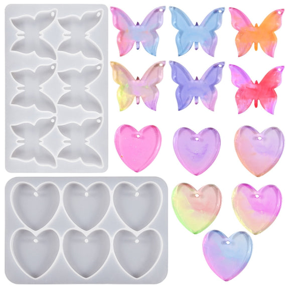 DIY Crystal Glue Heart Butterfly Pendant Keychain Ornament Silicone Mold(Butterfly)