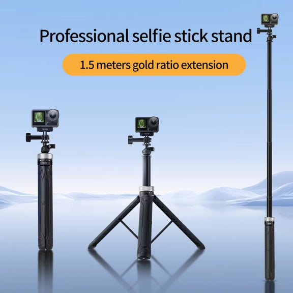 TELESIN 360 Degree Rotation 1.5m Selfie Stick Foldable Tripod For GoPro Hero / Insta360 /  DJI Osmo Action(Black)