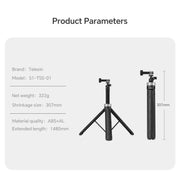 TELESIN 360 Degree Rotation 1.5m Selfie Stick Foldable Tripod For GoPro Hero / Insta360 /  DJI Osmo Action(Black)