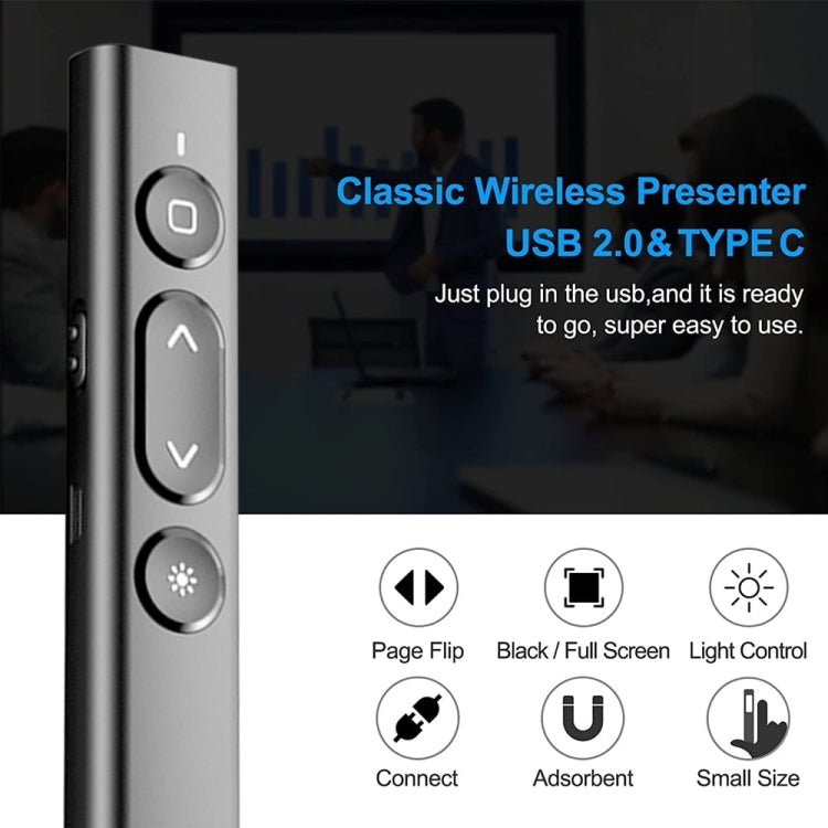 B2 2.4GHz Dual-Mode Conference PPT Wireless Page Turning Pen Multimedia Infrared Laser Pointer(Black)