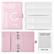 A5 100 Day Savings Challenge Envelope Budget Planner Binder Notebook Handbook, Color: Pattern Pink