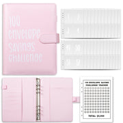 A5 100 Day Savings Challenge Envelope Budget Planner Binder Notebook Handbook, Color: Words Pink