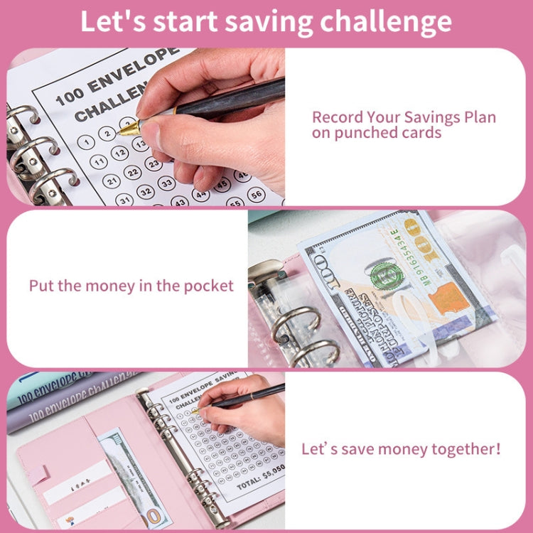 A5 100 Day Savings Challenge Envelope Budget Planner Binder Notebook Handbook, Color: Words Black