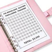 A5 100 Day Savings Challenge Envelope Budget Planner Binder Notebook Handbook, Color: Words Black