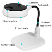 Desktop With 21 LED Lights 10X HD Reading Repair Metal Hose Magnifier(US Plug)