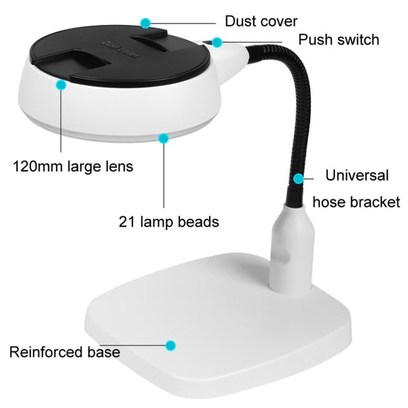 Desktop With 21 LED Lights 10X HD Reading Repair Metal Hose Magnifier(US Plug)
