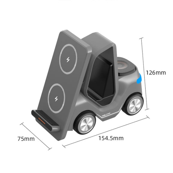 T20S 3-In-1 15W Small Forklift-Shaped Desktop Wireless Charger With LED Atmosphere Light(Yellow)
