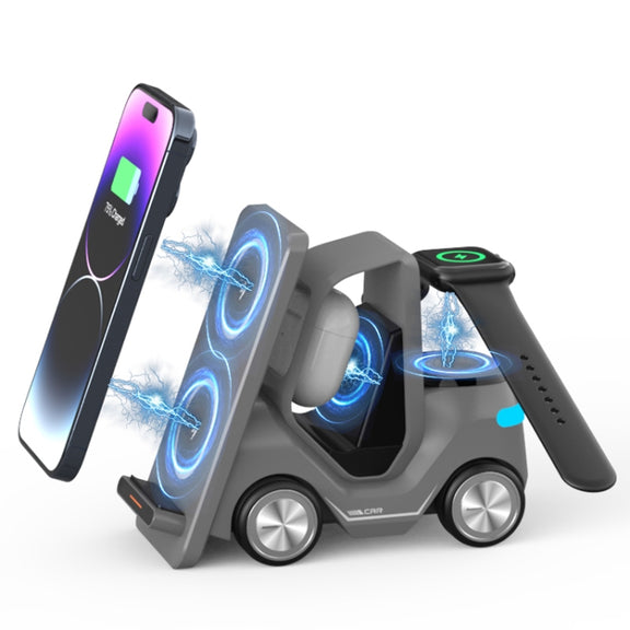 T20S 3-In-1 15W Small Forklift-Shaped Desktop Wireless Charger With LED Atmosphere Light(Yellow)
