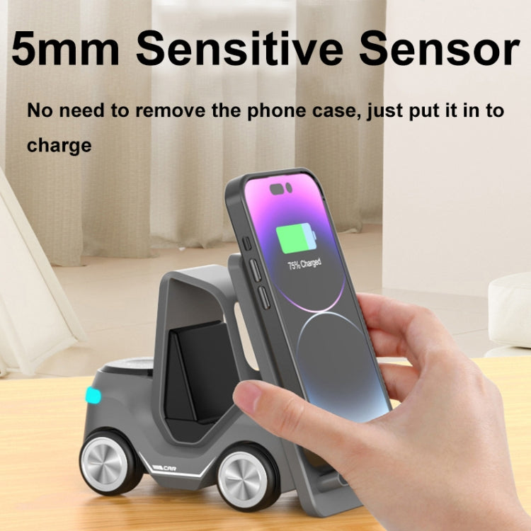 T20S 3-In-1 15W Small Forklift-Shaped Desktop Wireless Charger With LED Atmosphere Light(Yellow)