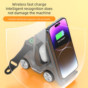 T20S 3-In-1 15W Small Forklift-Shaped Desktop Wireless Charger With LED Atmosphere Light(White)