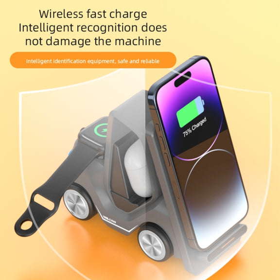 T20S 3-In-1 15W Small Forklift-Shaped Desktop Wireless Charger With LED Atmosphere Light(White)
