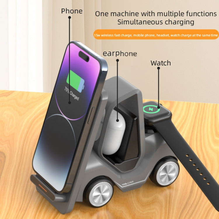 T20S 3-In-1 15W Small Forklift-Shaped Desktop Wireless Charger With LED Atmosphere Light(Orange)