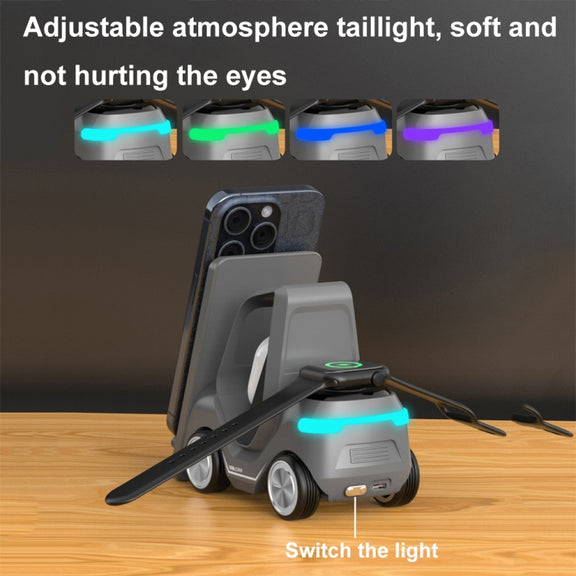 T20S 3-In-1 15W Small Forklift-Shaped Desktop Wireless Charger With LED Atmosphere Light(Yellow)
