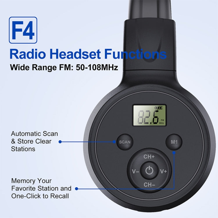 F4 Digital Display Automatic Scanning Foldable FM Radio Headphone, Spec: Battery Version