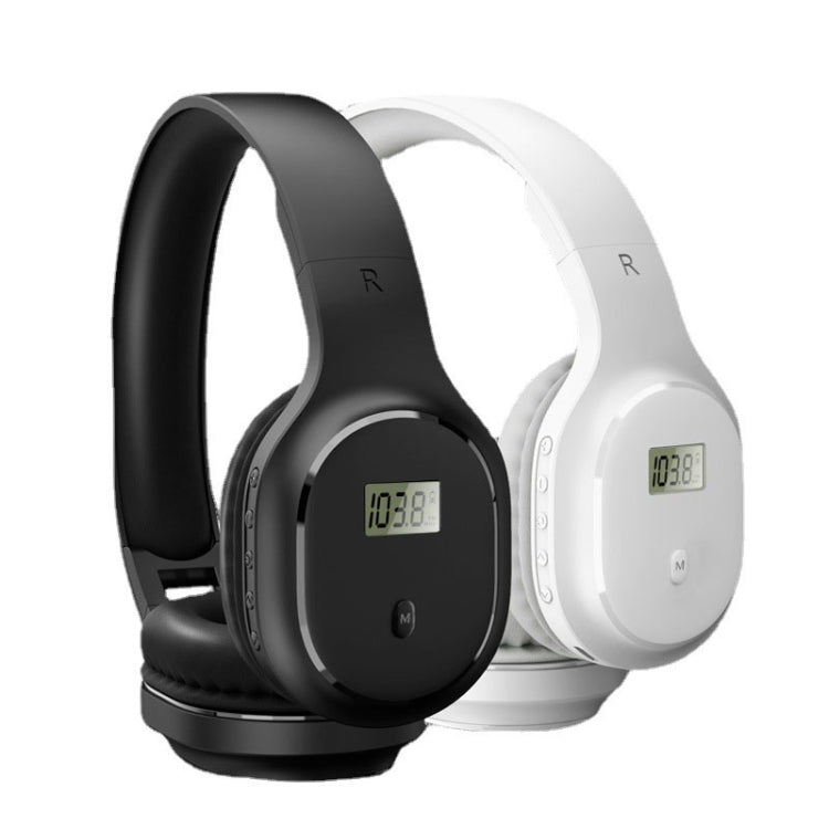 A8 Charging Version Portable Digital Display FM Headphone(White)