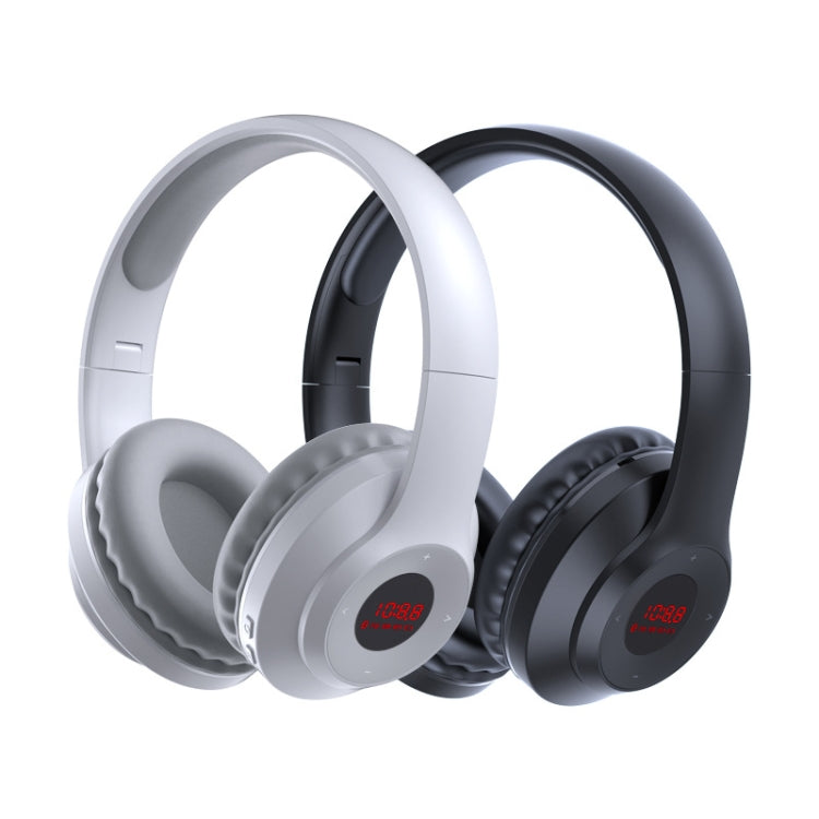X5 Portable Digital Display Folding Headset FM Radio Headphones, Color: Charging Black