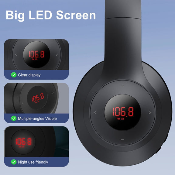 X5 Portable Digital Display Folding Headset FM Radio Headphones, Color: Charging Black