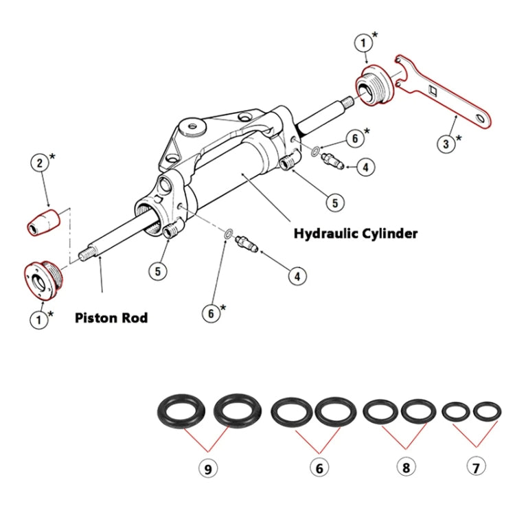 For Seastar HS5157 Boat Front Mount Hydraulic Steering Cylinder Seal Kits Wrench Tool(Orange Inner Ring)