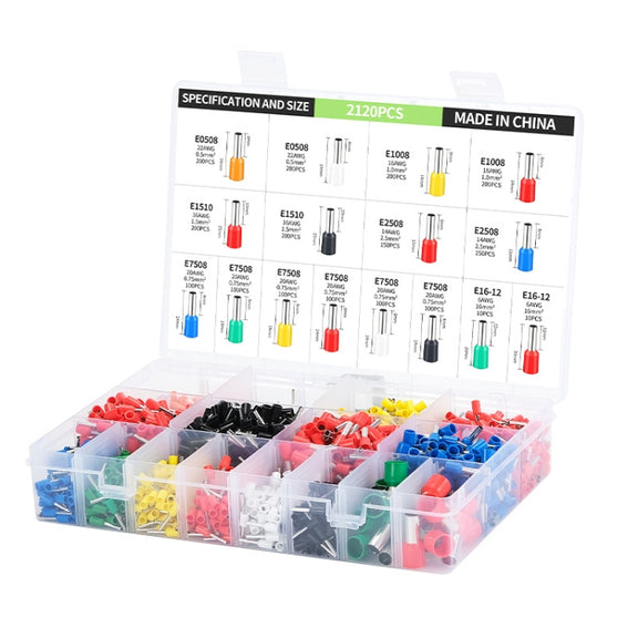2120pcs /Set 0.5-16MM European Style Tube Type Wiring Cold Press Terminal Set(Terminal Box Package)