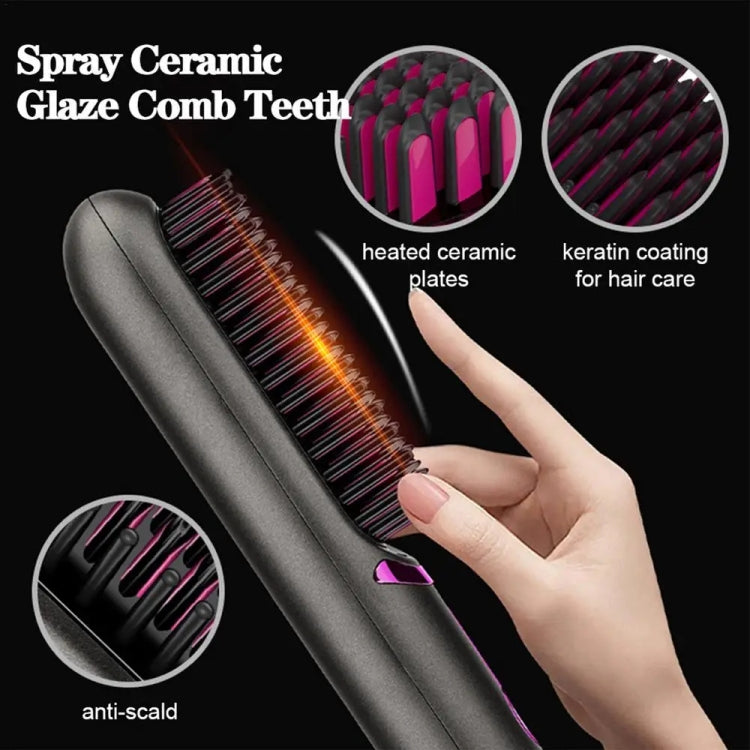 Wireless Hair Straightening Comb USB Charging Curling Iron(Black)