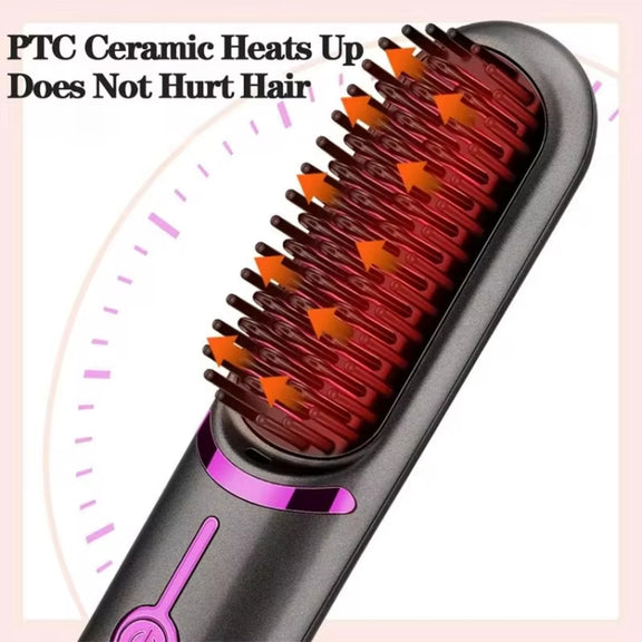 Wireless Hair Straightening Comb USB Charging Curling Iron(Black)