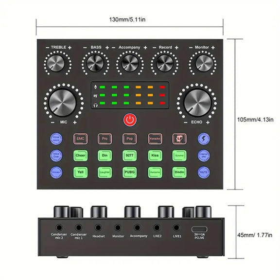 V8S Audio Mixer Live Voice Changer External Sound Card, Color: Black Triangle Set