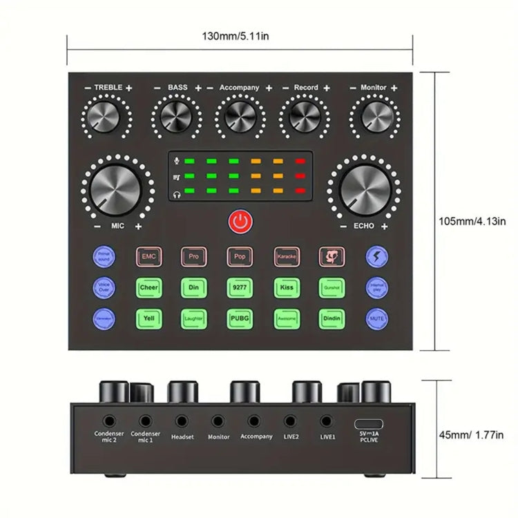 V8S Audio Mixer Live Voice Changer External Sound Card, Color: Black Triangle Set