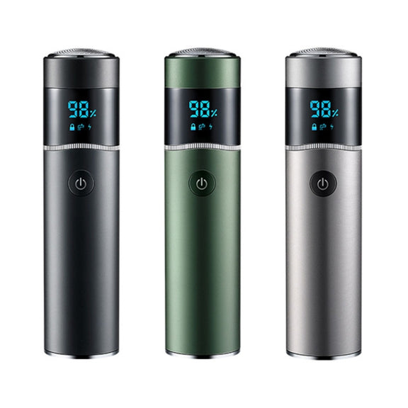 S-1090 IPX7 Water-resistant 8D Portable LED Digital Display Round Electric Shaver(Green)