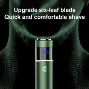 S-1090 IPX7 Water-resistant 8D Portable LED Digital Display Round Electric Shaver(Green)