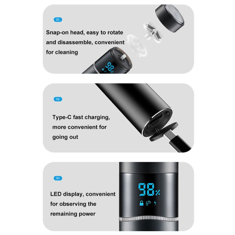 S-1090 IPX7 Water-resistant 8D Portable LED Digital Display Round Electric Shaver(Green)