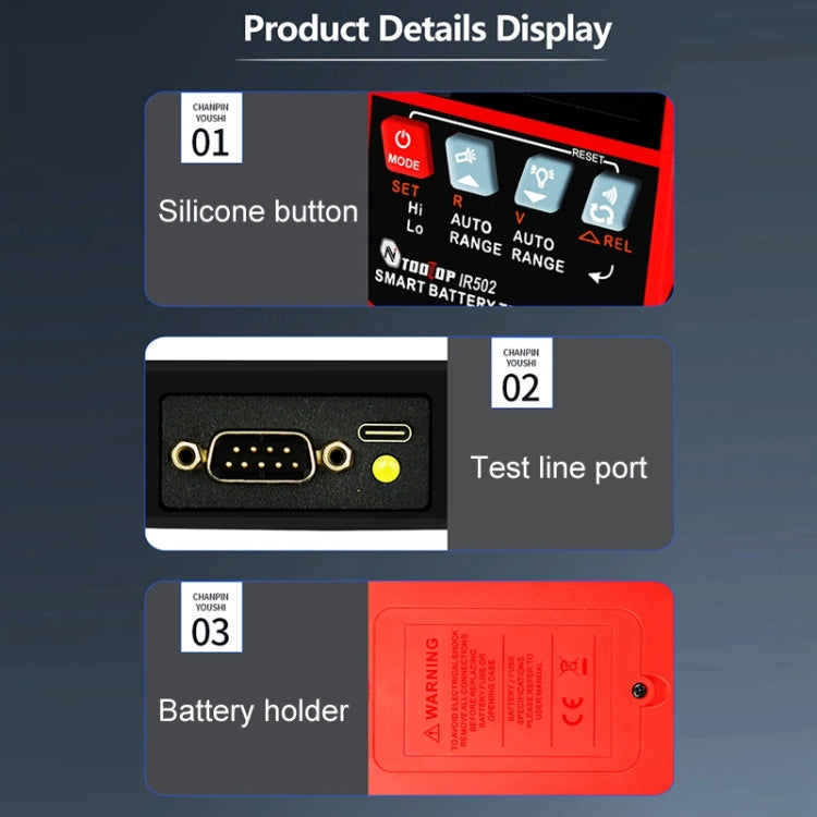 Battery Internal Resistance Tester Lead-Acid Alkaline Lithium Battery Tester, Model: IR500