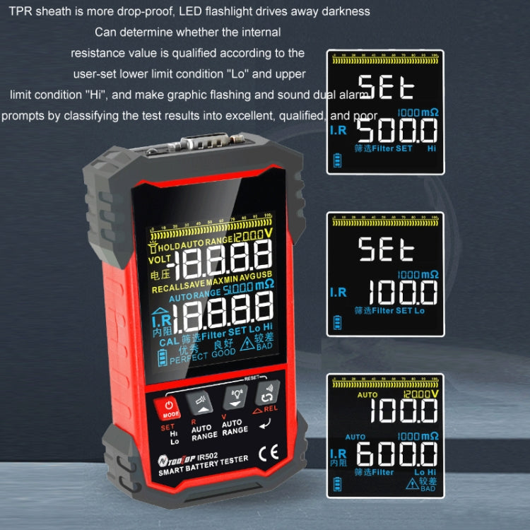 Battery Internal Resistance Tester Lead-Acid Alkaline Lithium Battery Tester, Model: IR500