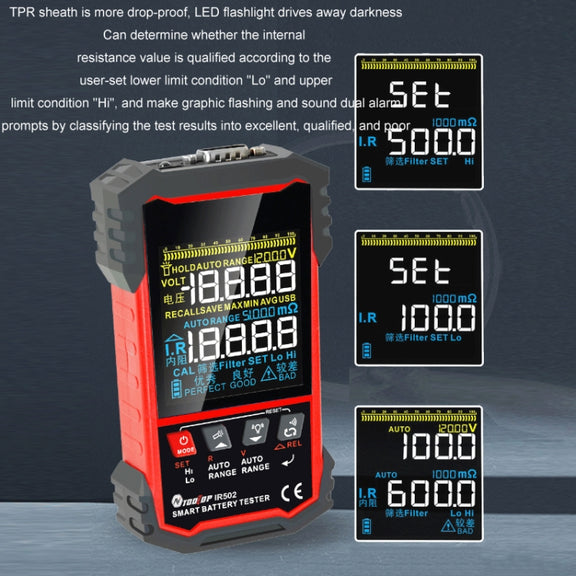 Battery Internal Resistance Tester Lead-Acid Alkaline Lithium Battery Tester, Model: IR500
